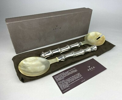 Arca Horn ''Bambus'' Salatbesteck - Silbergriffe - Handarbeit in Italien - verpackt