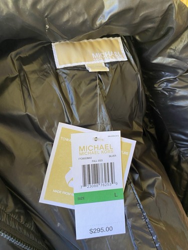 Michael Kors Ciré Shine Hooded Puffer Coat Jacket Silver S $295 Nwt - Picture 11 of 17