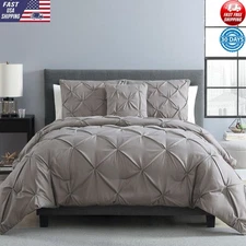 4-Piece King Bedding Comforter Set Soft Pintuck Pleated 100% Microfiber Fabric