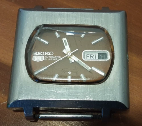 Seiko 5 TV Brown Dial Day Date Mens Vintage Watch 6119-5401 Parts Or Repair Only