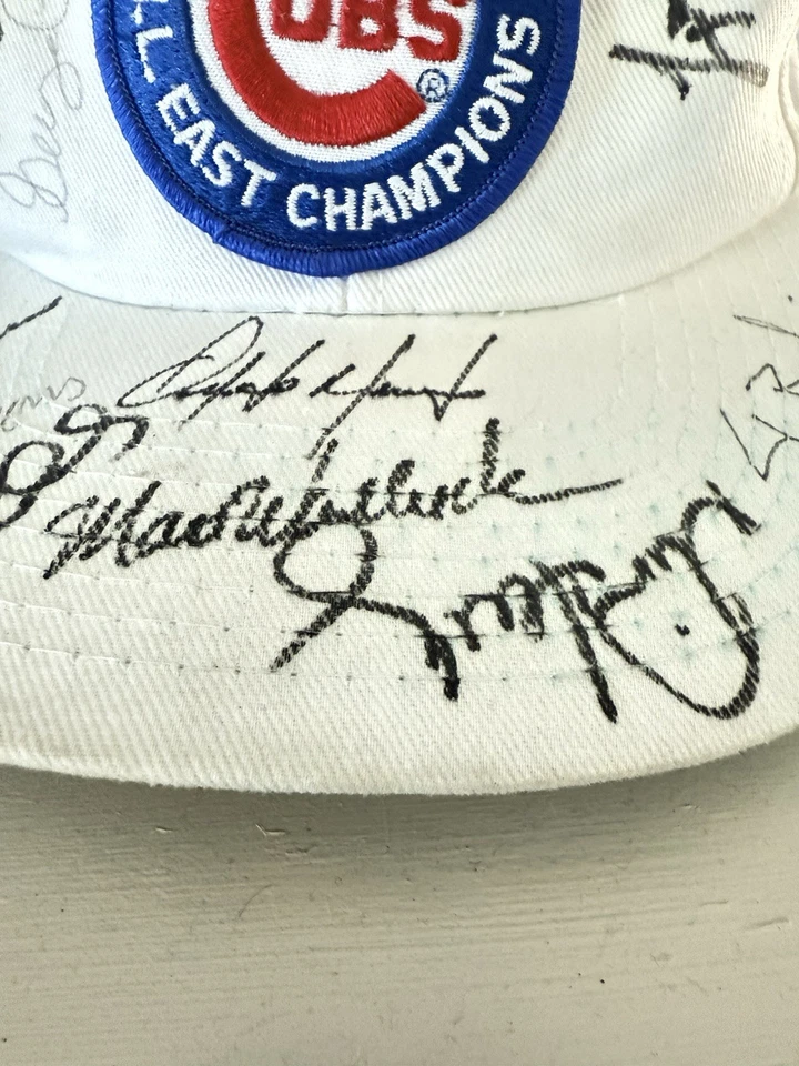 Vintage White Chicago Cubs 10 Players Autographed Cap 1989 N.L. East Champions - Image 3 of 4