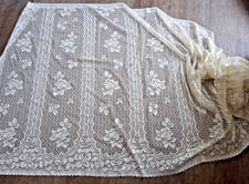 2 Matching Pieces Vintage Cream Lace Net Floral Cafe Curtain 120cm drop