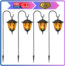 Dynaming 4 Pack Solar Flame Hanging Lights with Hooks Outdoor Waterproof