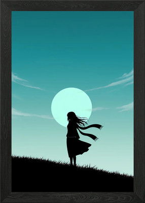 Minimalist Anime Girl Poster - Schwarz Gerahmtes Wandbild Poster Leinwanddruck Bild