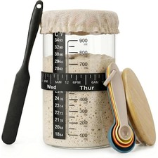 34oz Wide Mouth Sourdough Fermentation Jar, Complete Starter Kit with Feeding