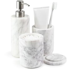 Marble Bathroom Accessories Set, Complete 3 Piece Set with Soap Dispenser,