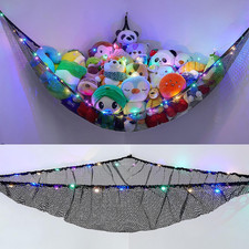 Stuffed Animals Hammock with LED Light Toy Net Room Decor Corner Storage Plush