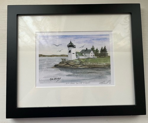 Maine Grindel Point Lighthouse Print Signed M H Jacob’s Framed - Picture 4 of 4