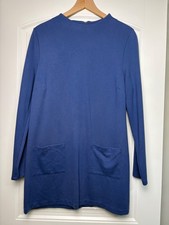 Talbots Womens L Blue Long Sleeve Dress with Front Pockets Back Zipper