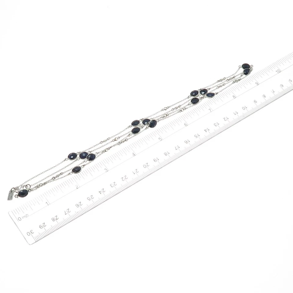 帝斯曼 925 纯银真椭圆形切割蓝宝石站链项链 36 — 第 3/4 张图片