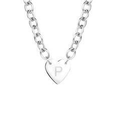 Initial Necklaces for Women Heart Tag Letter P Chunky Link Chain Alphabet Name N