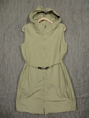 S Max Mara Hooded Long Vest Womens 12 Beige Zip Belted Lightweight Coat