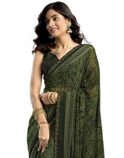 Women's Georgette Printed Stone Work Saree with Unstitched Blouse Piece