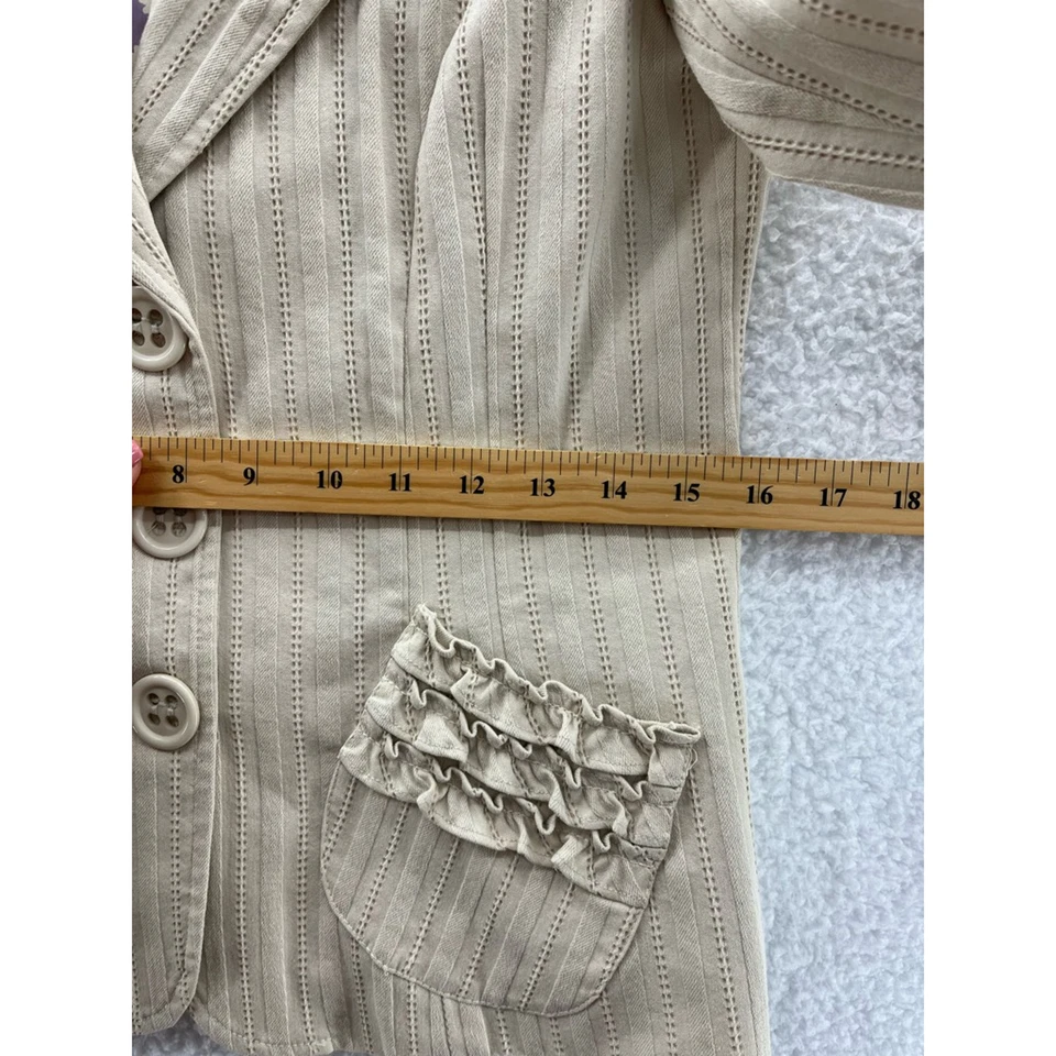 Blazer Nanette Lepore Mujer Beige Rayas Manga Larga Volantes Bolsillos Elastizados 6 Foto 3 de 4