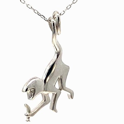 Monkey with banana pendant 750 white gold diamond 0.03 ct with chain 37 x 15 m