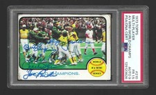 1973 Topps A's Win Reggie Jackson Fingers Rudi #210 Auto PSA 1.5 Auto 9 Pop 1