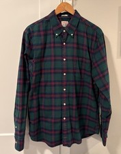 J. Crew Slim Fit Broken-In Oxford Shirt Red Green Plaid Organic Cotton Men  s L