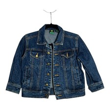 John Deere Kids Blue Denim Trucker Jacket Dark Wash Logo Buttons Size S 8