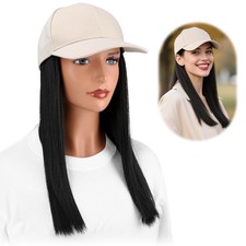 Women's Integrated Baseball Cap Wig with Long Straight Hair Off-White 12-inch