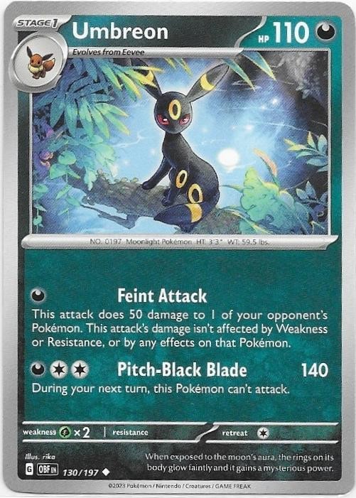 Umbreon 130/197 Uncommon Obsidian Flames Pokemon Near Mint