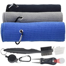 Golf Towel Set - 3 Microfiber Waffle Pattern Golf Towels  Club Brush  Divot...