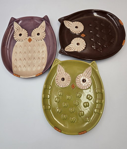 Owl Ceramic Snack Plates Set of 3 Signature Housewares Dessert Plates