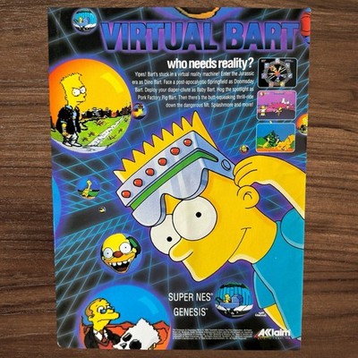 Vintage 1994 Virtual Bart Simpsons Video Game Print Ad Acclaim SNES Sega Genesis