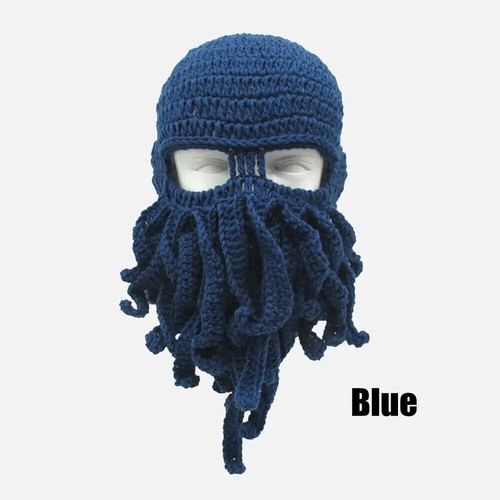 Lustige Wind Ski Wolle Strick Cosplay Beanie Tentakel Maske Bart Oktopus Tintenfisch Mütze - Bild 17 von 17
