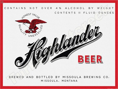 Highlander Beer Label 9'' x 12'' Metal Sign