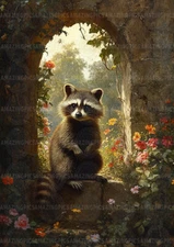 Racoon Floral Portrait Whimsical Victorian Animal Fairytale Fine Art Print y02