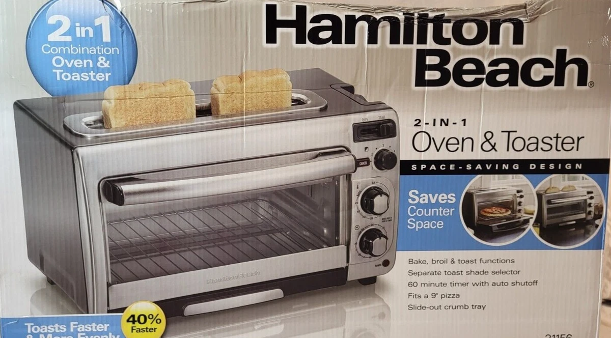 Hamilton Beach 2-in-1 Countertop Toaster Oven and Long Slot 2 Slice  Toaster, 60 Minute Timer and Automatic Shut Off, Shade Selector, Stainless  Steel