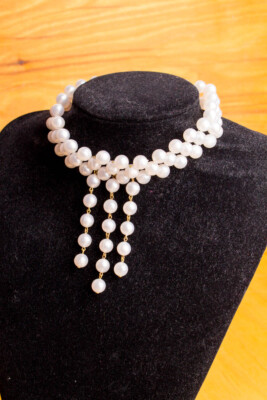 %SALE% Vintage 60s 70s Collier Schmuck Kette Perlen Disco Schlager Hochzeit NOS