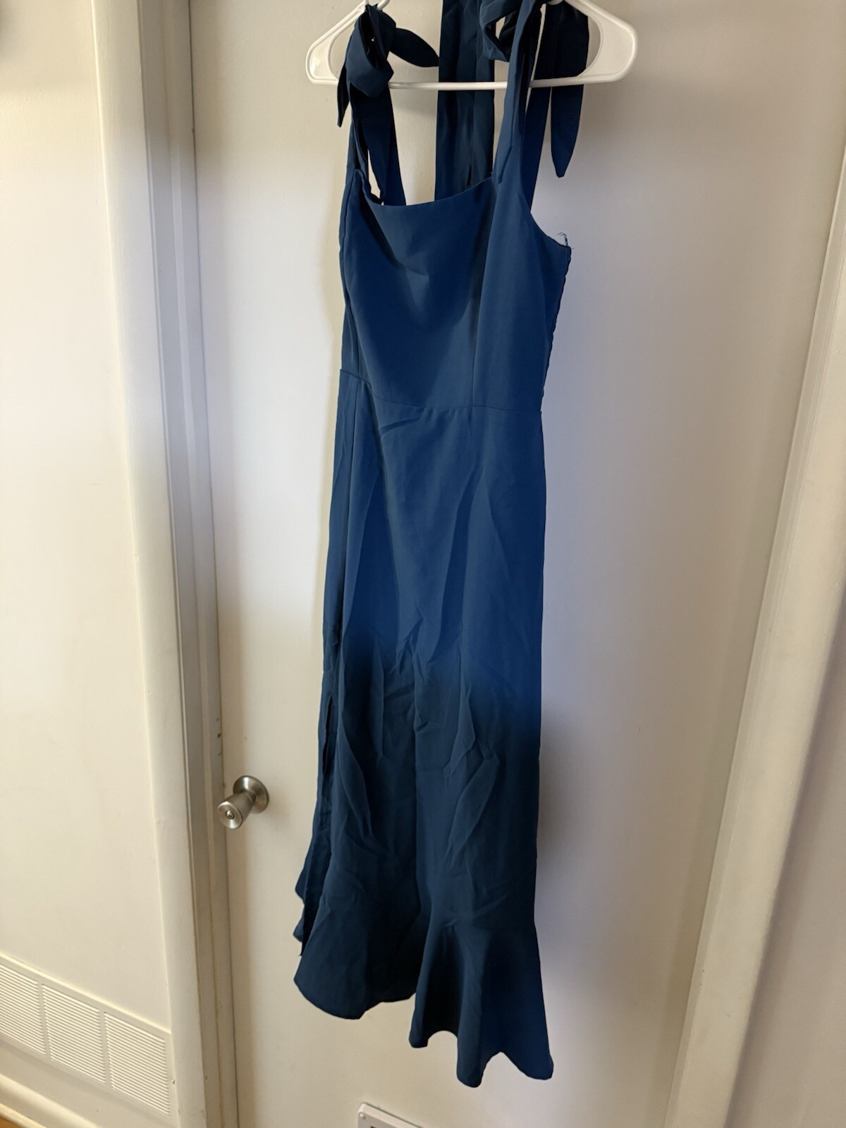 ANRABESS Womens MediumFormal Dress Square Neck Ruffle Split Midi Dress Deep Blue