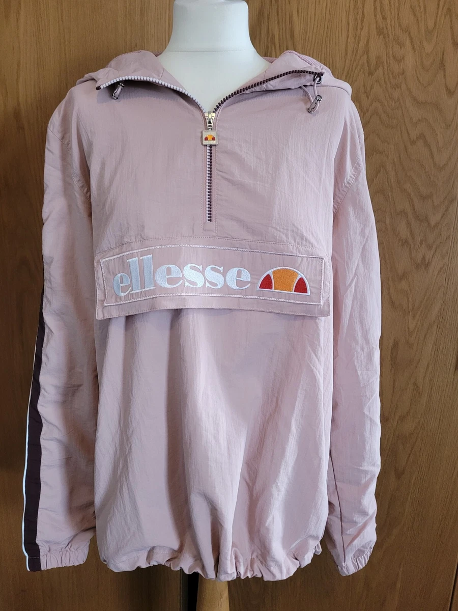 Ellesse Tonvilli Overhead Jacket UK 10 dusky pink spellout chest pocket hoody