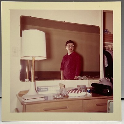 Cute Person Mirror Reflection Vintage Mid-century Color Snapshot Photo 1960s