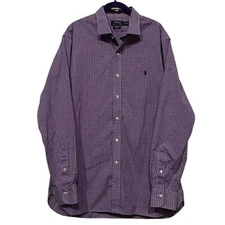 Polo Ralph Lauren Slim Fit Gingham Button Down Shirt Size 17.5 Purple