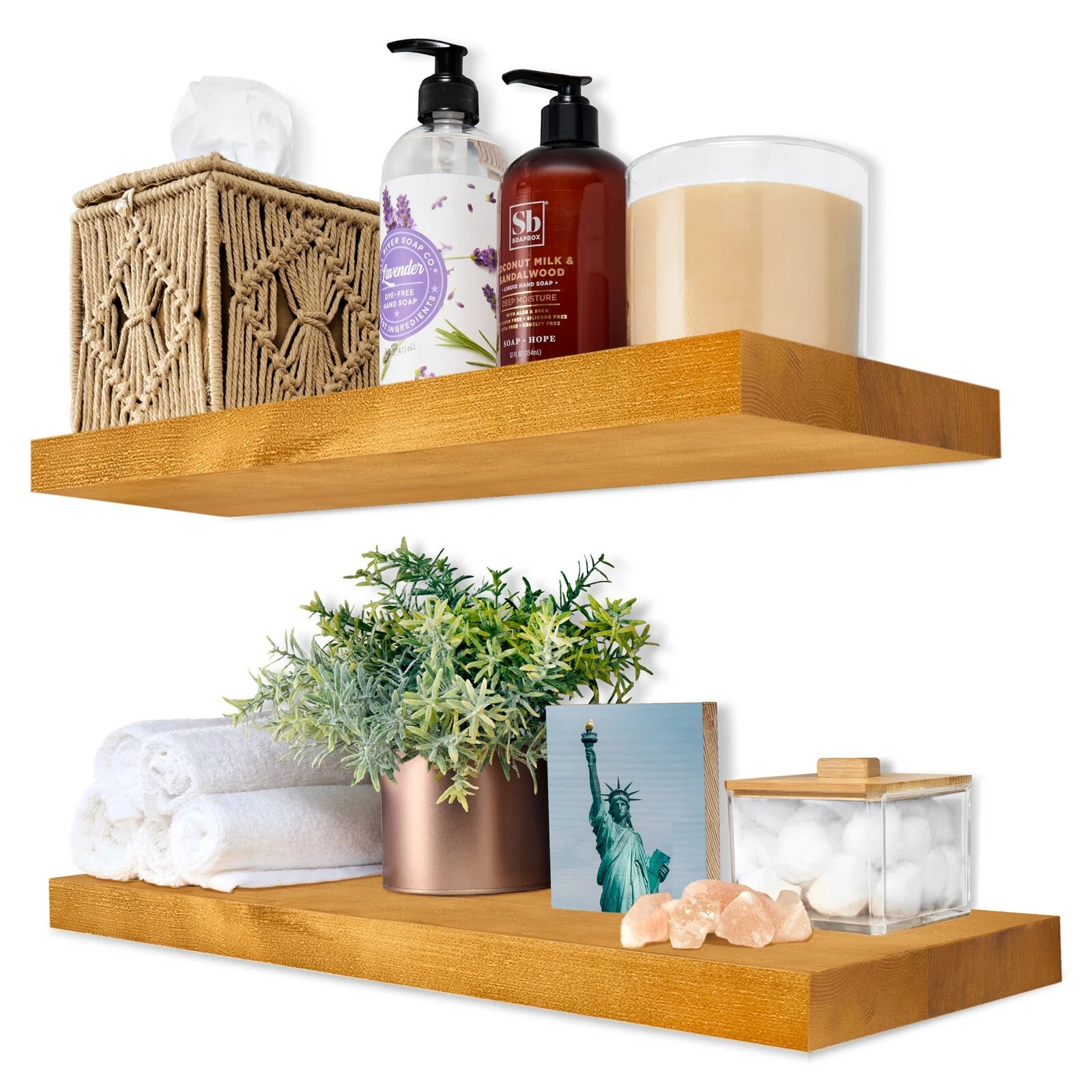 Sorbus Solid Wood Floating Shelves for Wall - Compact 16” Wooden Shelves 2 Pack