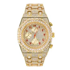 Hip Hop Iced Arabic Octagon Bezel Metal Gold Plated Rapper Luxury Wrist Watch