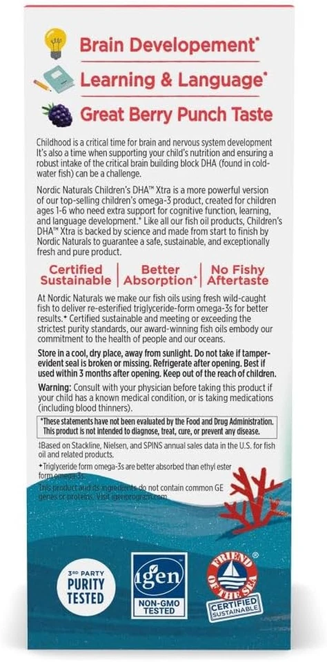 Детский ягодный пунш DHA Xtra — 2 унции для детей — 880 мг омега-3 с EP - Изображение 3 из 4