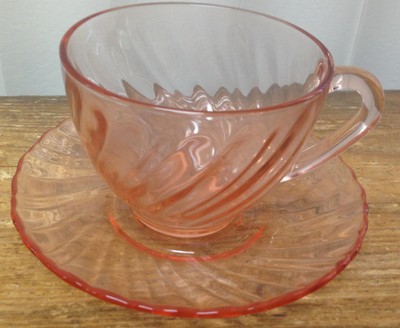 Arcoroc France French Pink Swirl Glass Rosaline Aco17 1 Cup Saucer Set Pastel Ebay