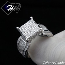 WOMEN 925 STERLING SILVER ICY BLING CZ 11MM SQUARE SHAPE ENGAGEMENT RING SR82