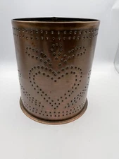 Irvin’s Tinware Drum Primitive Tin Candle Holder Light Punched Copper Color