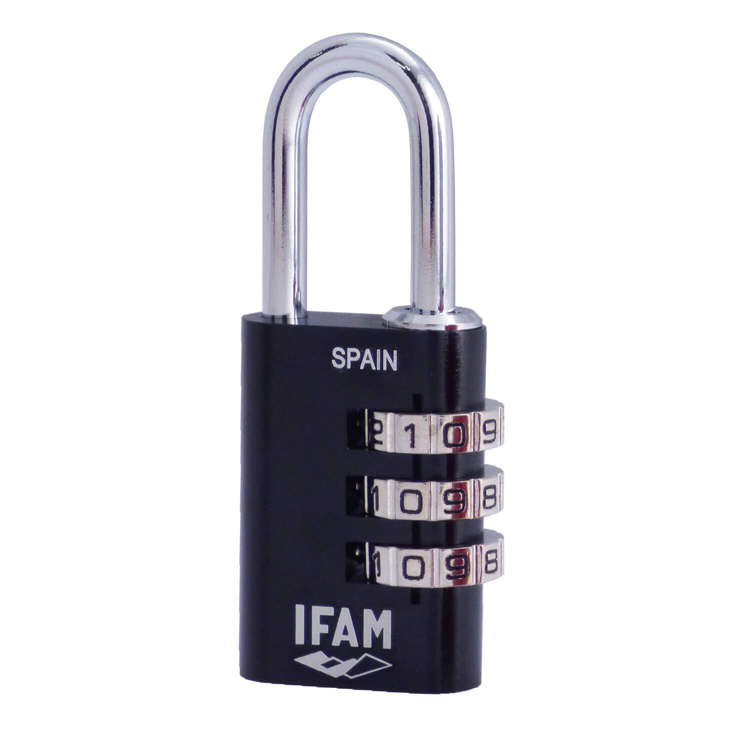 Combination Padlock Ifam Combi30 Black Aluminium Chrome-Plated Stee... NUOVO