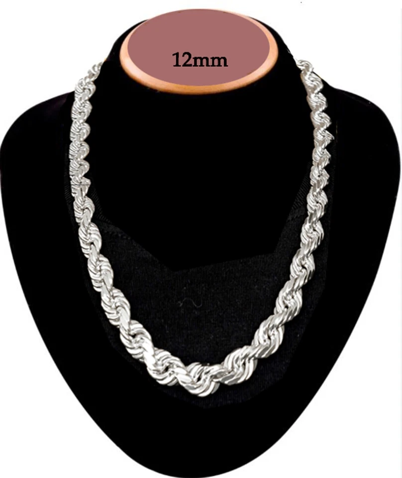 Brazalete collar cadena cuerda corte D sólido oro blanco 10k 1 mm-12 mm tamaño 7"-30" Foto 3 de 4