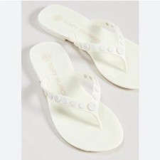 Tory Burch Sandals Women 11 Cream Ivory StuddedJelly Sandal Slip On Flip Flop