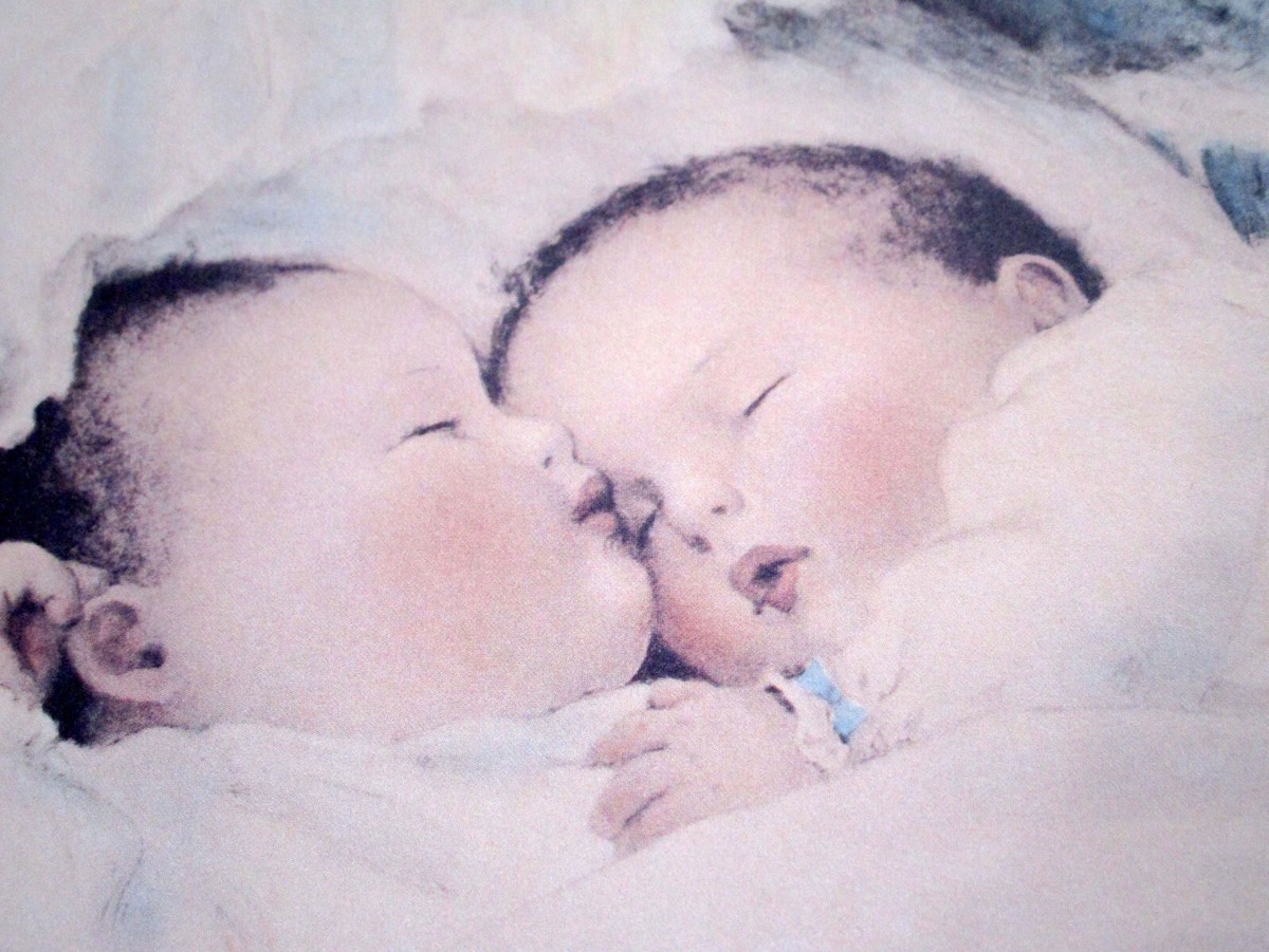 Bessie Pease Gutmann A Double Blessing Baby Twins Framed Vintage