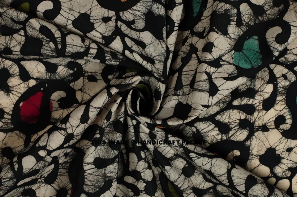 Bloque de costura de algodón natural indio beige con estampado de batik por yarda Foto 3 de 3