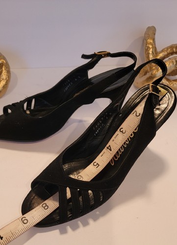 NEWTON ELKIN VINTAGE BLACK PEEP TOE PUMPS SHOES SUEDE SIZE 6N - Picture 7 of 10