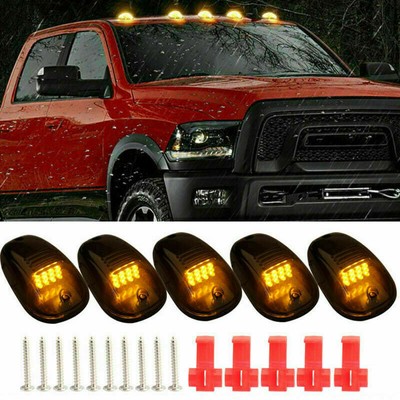 5x Amber LED Cab Roof Marker Lights Smoke Cover For Dodge RAM 1500 2500 3500