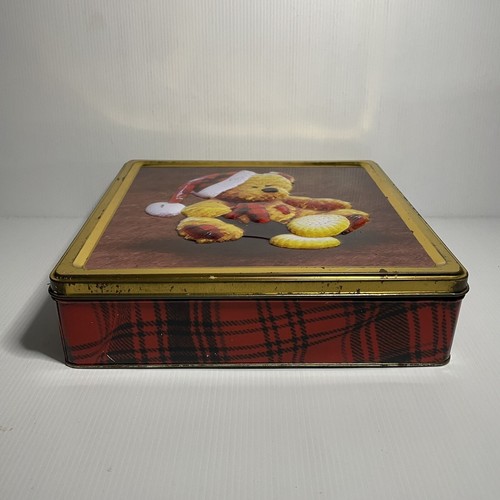 Walkers ? Teddy Bear Santa Tin Xmas Christmas Tartan Edged Comes Empty - Picture 2 of 15